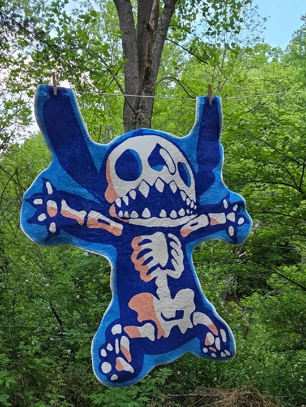 STITCH Disney Inspired Blue Skeleton Plush Wall Hanging Rug